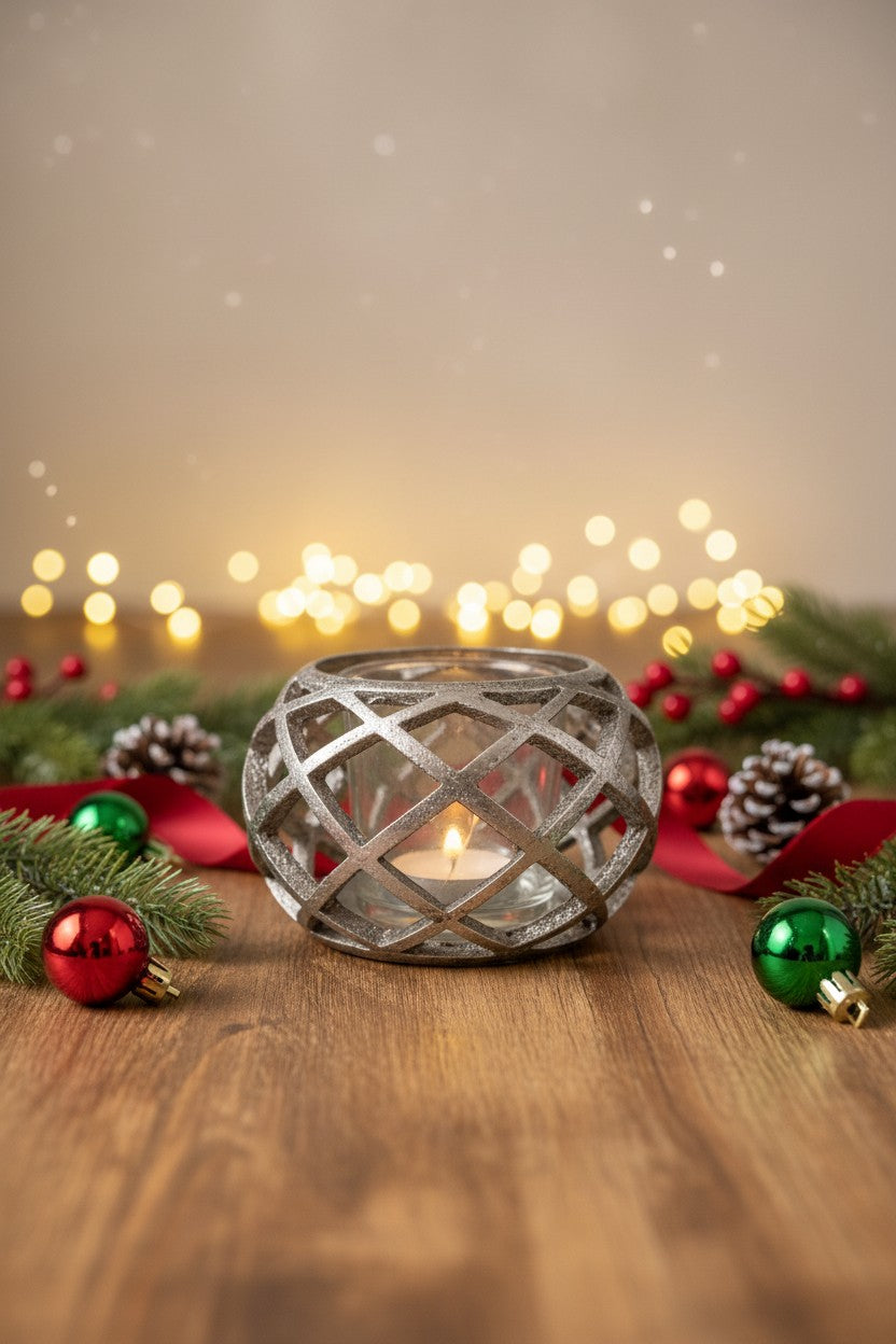 Teelichthalter Silber – Gitterdesign