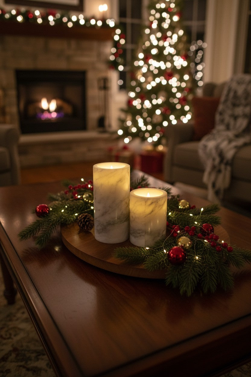 2er-Set Marble Luxe – LED Kerze