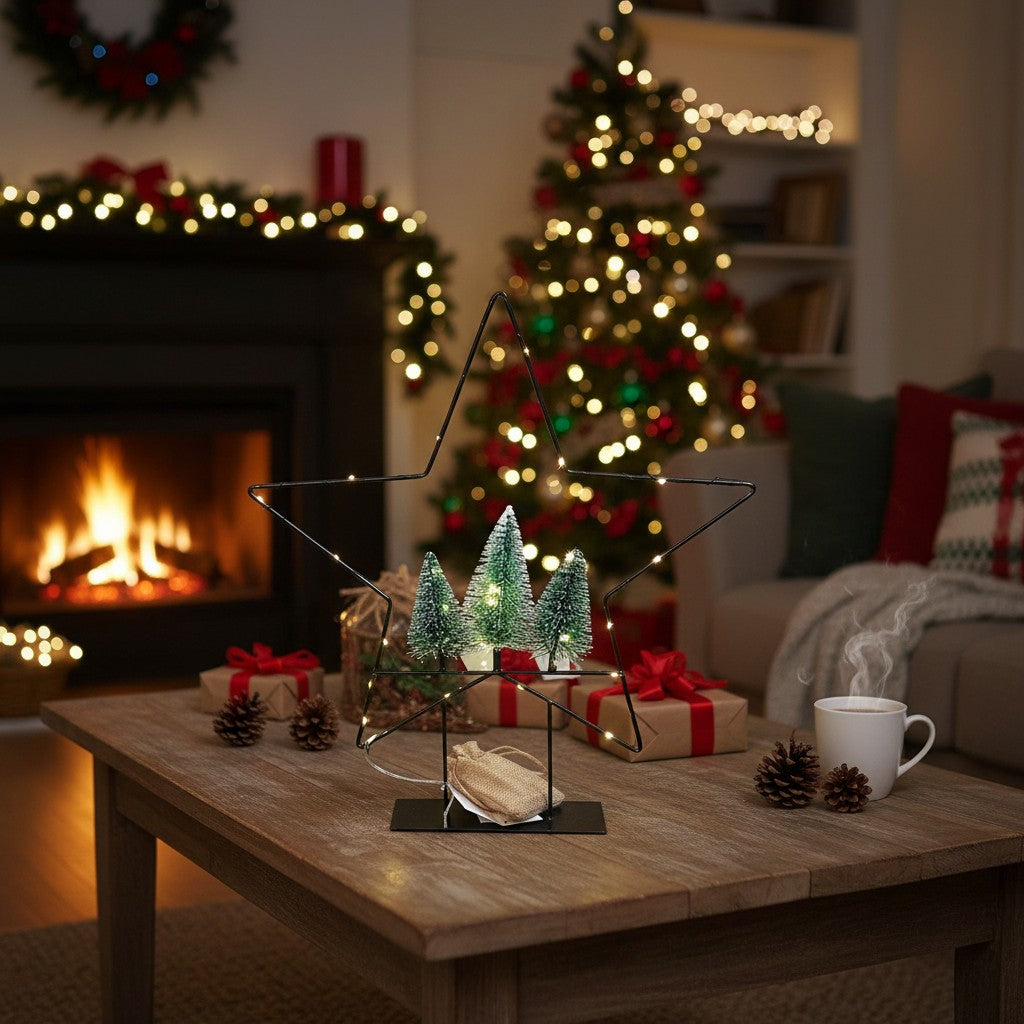 LED-Stern mit Mini-Tannen – Winterlandschaft