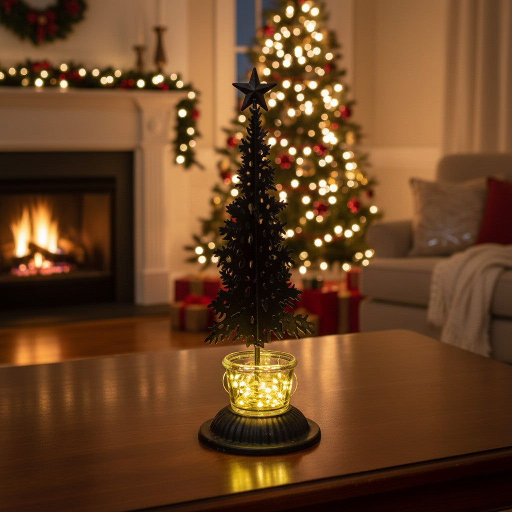 Weihnachtsbaum-Teelichthalter aus Metall – Schwarz